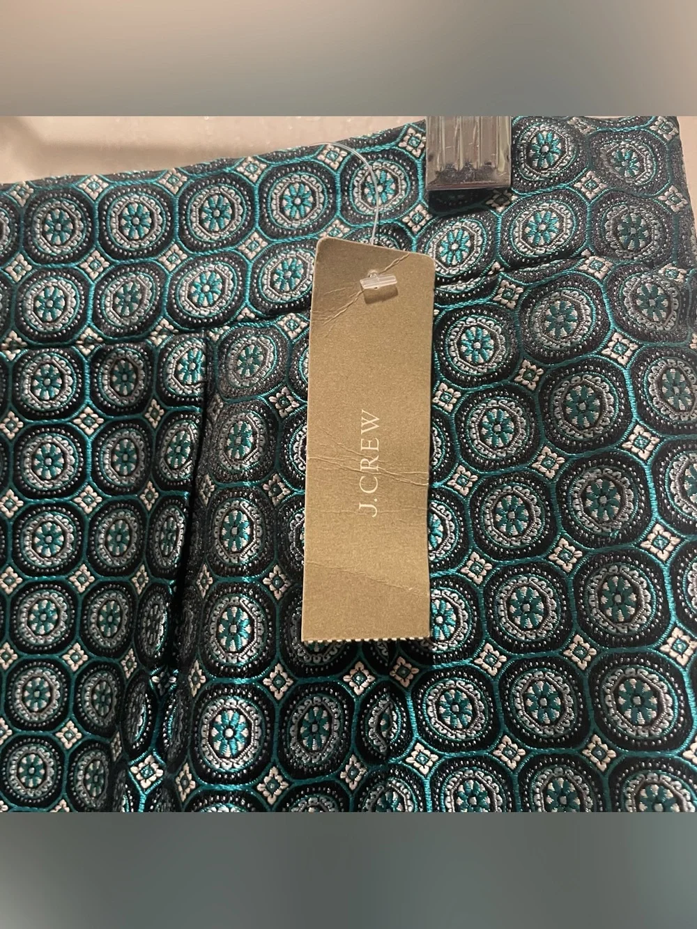 NWT J.Crew Collection Silk Jacquard Teal Geometric Mini Skirt Sz 6 Cocktail Rave